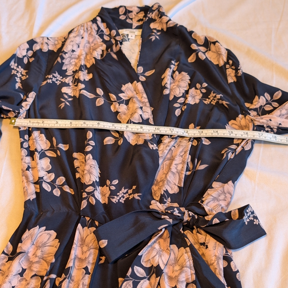 Marissa Webb Faux Wrap Navy And Pink Floral Mini Dress Size 8 Ethereal Boho - Picture 8 of 9